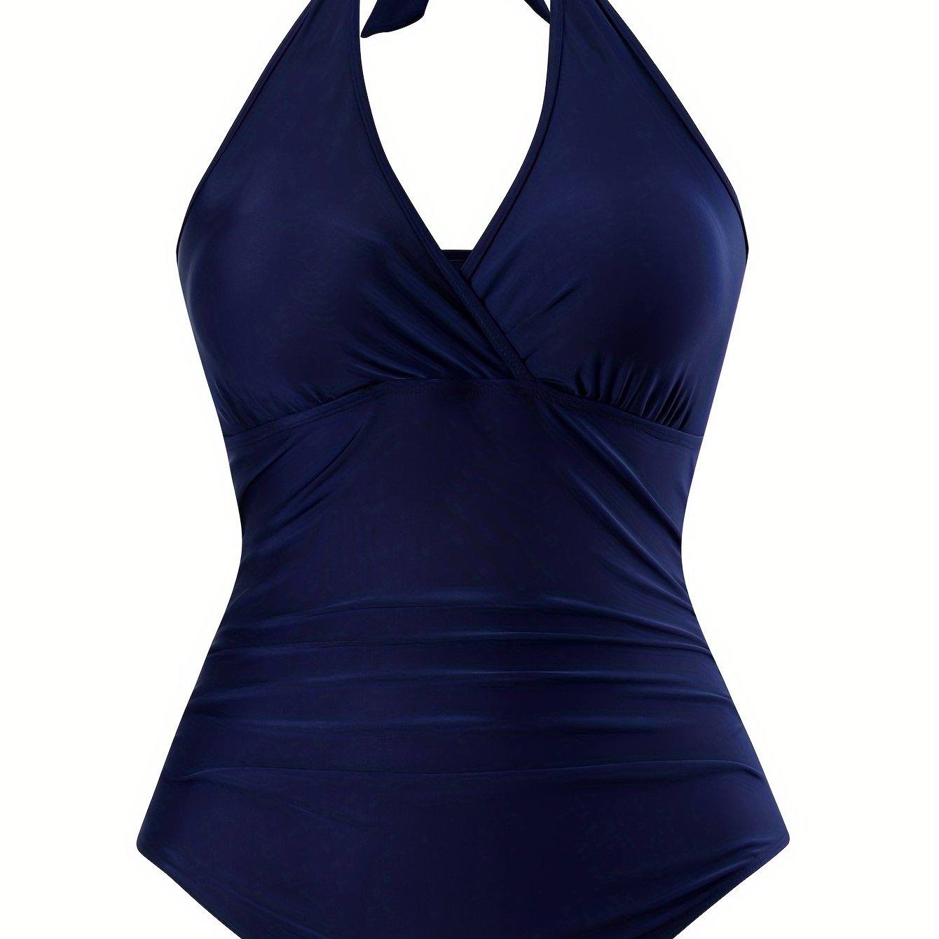 Solid Surplice Neck Halter One Piece Bathing Suit