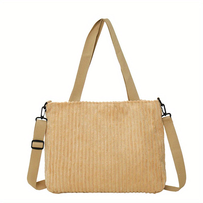 Large Capacity Corduroy Tote Bag Crossbody Handbag & Shoulder Purse