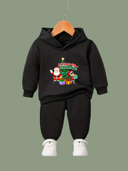 Santa & Presents Print 2pcs Girls Hoodies Jogger Pants Set For Sports