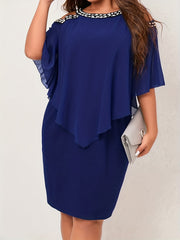 Contrast Lace Cold Shoulder Mesh Cloak Dress