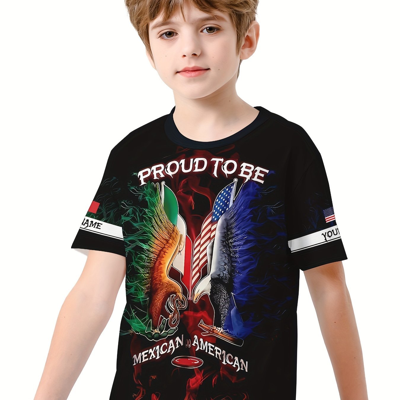 MEXICAN AMERICAN Boy's Casual Tees Short Sleeve Crew Neck T shirt