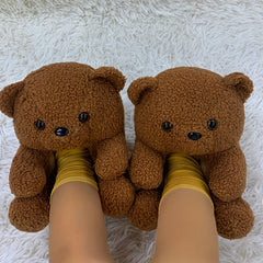 Girls' Cartoon Bear Slip On House Shoes - Non Slip Soft Bottom Shoes for Indoor