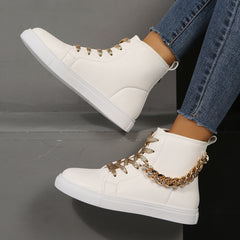 Women's High Top Skate Shoes with Chain Decor Lace Up Sneakers