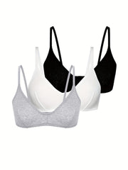 3pcs Solid Wireless Push Up Bras Women's Lingerie