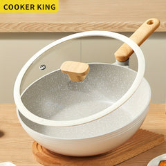 Non Stick Wok Pan 11.8 inch Glass Lid Heat Resistant Handle Induction Ready