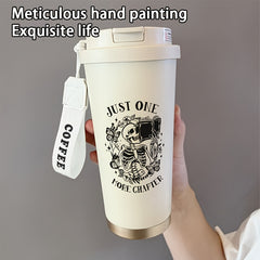 530ml Skeleton Coffee Cup Insulated Stainless Steel Dual Straws Hot & Cold