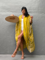 Tie Dye V Neck Kimono Colorblock Beachwear Boho Style Robes