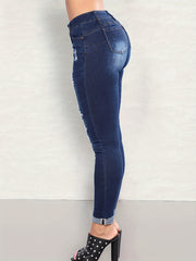 Ripped Holes Skinny Jeans Slim Fit Slash Pockets Stretch Curvy Denim