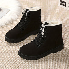 Women's Plush Lined Ankle Boots Lace Up Round Toe Snow Boots