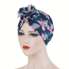 Boho Flower Print Turban Vintage Beanie Elastic Head Wrap Breathable Bonnet