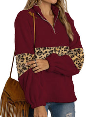 Women's V Neck Fur Coat Loose Fit Zipper Closure