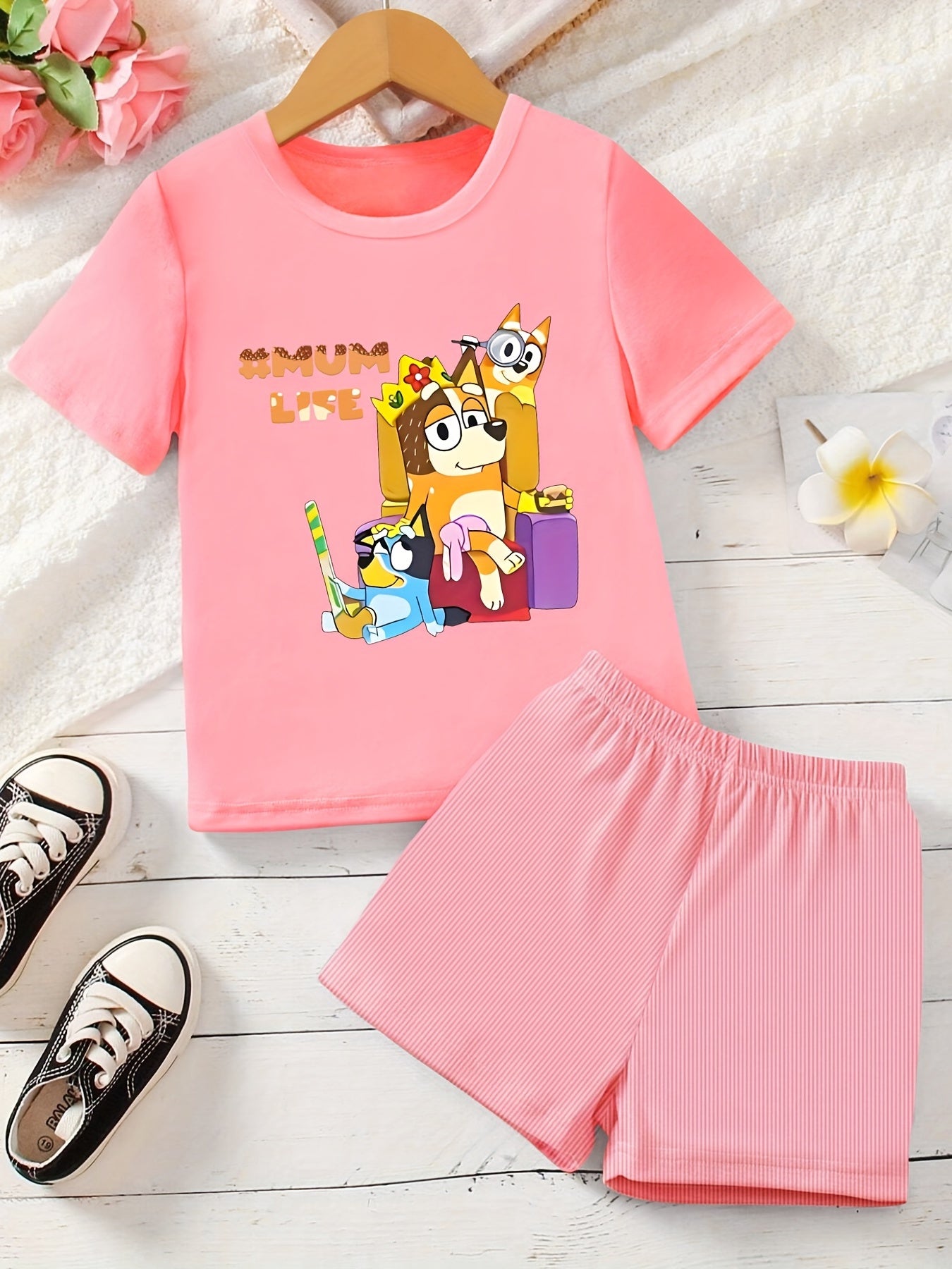 Girl's Dog Print 2pcs T-shirt & Shorts Set MUM LIFE Print Outfits