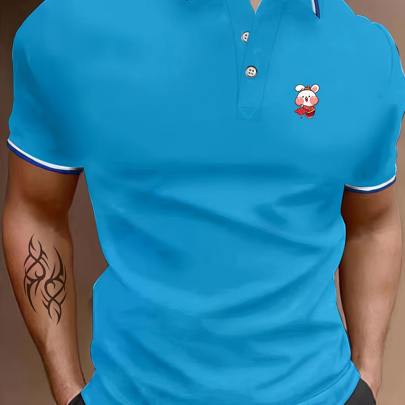 Men's Cartoon Bunny Graphic Polo Shirt Short Sleeve