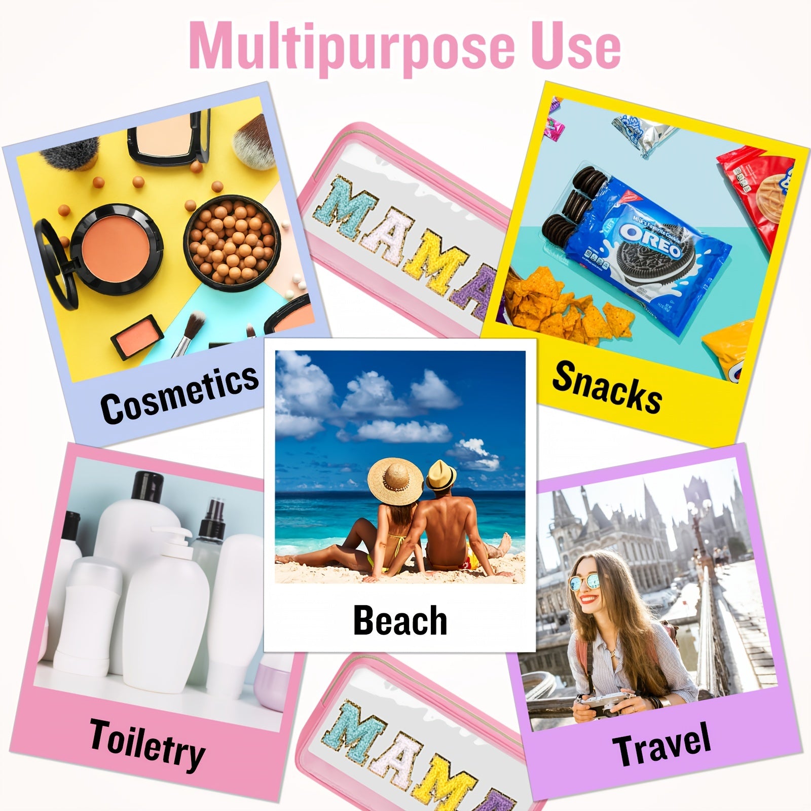 2 Pcs Clear Chenille Letter Patch Makeup Bags with Zipper