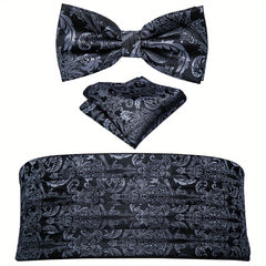 Barry Wang Men's Golden Cummerbund Bowtie Set Silk Paisley Floral