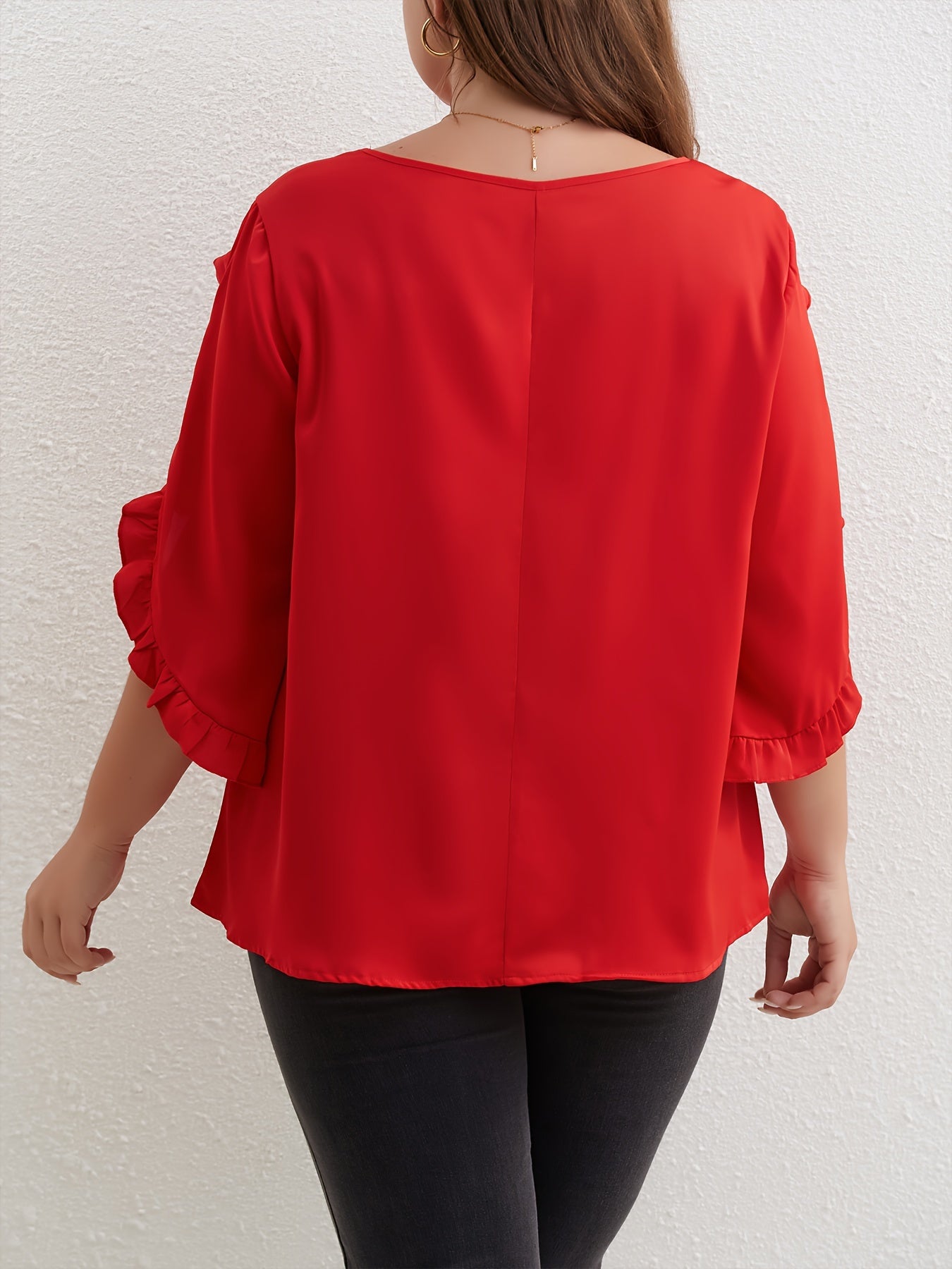 Solid Ruffle Trim Petal Sleeve Top