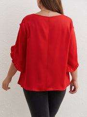Solid Ruffle Trim Petal Sleeve Top