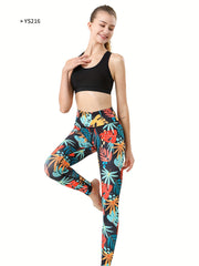 Leaf Print Yoga Pants High Stretch Slim Fit Quick Drying Leggings