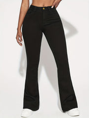 High Waist Flared Jeans High Rise Bell Bottom Slash Pockets