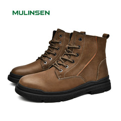 Men's Casual Leather Ankle Boots Lace-Up Walking Shoes