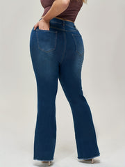 High Rise Fringe Trim Flared Leg Jeans