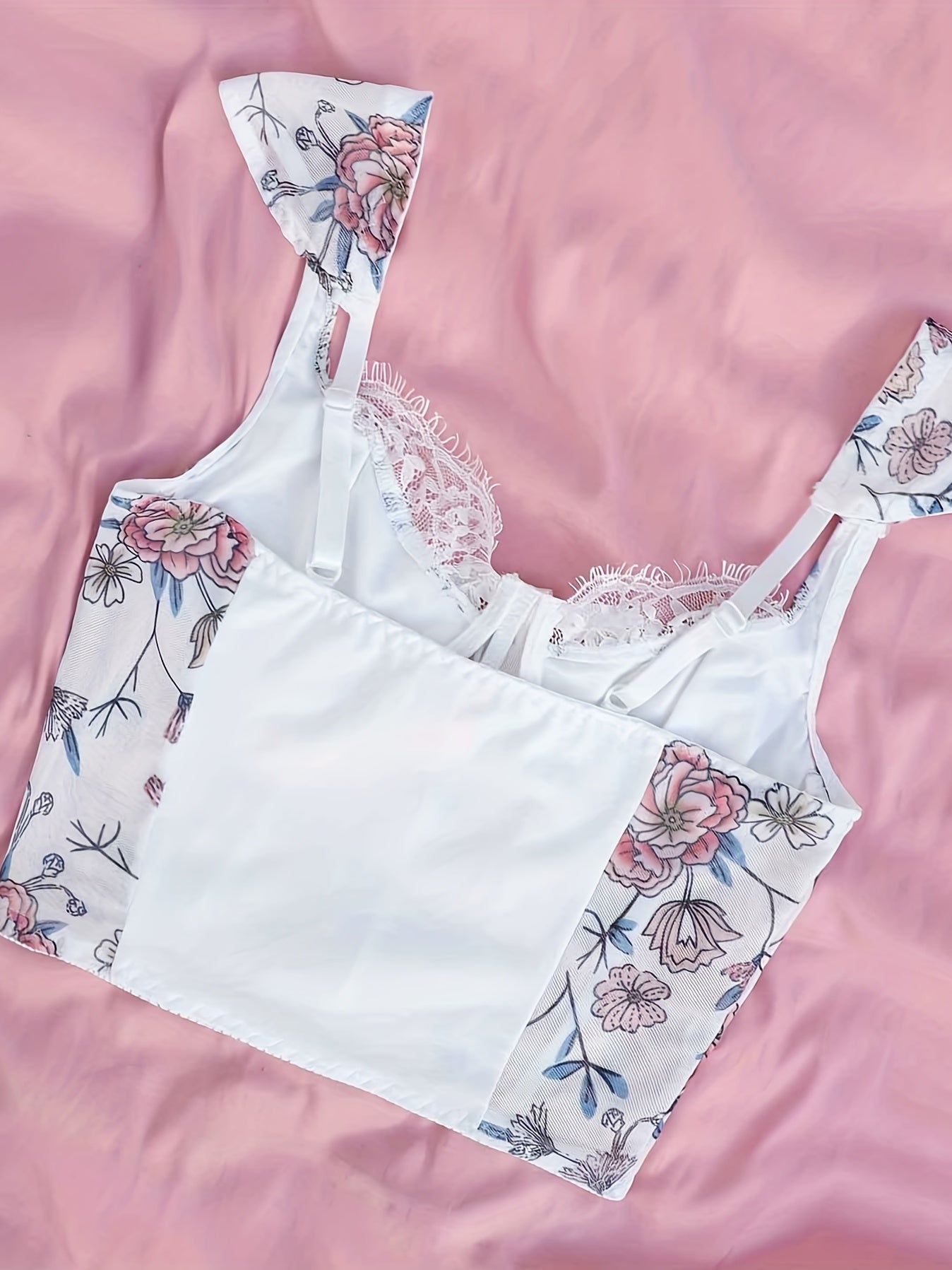 Floral Lace Push Up Bra with Bow Tie Detail Sexy Lingerie