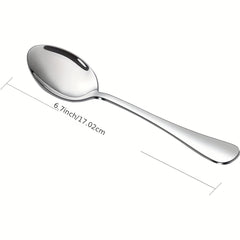 12pcs Stainless Steel Teaspoon Set - 7in Dessert Spoon, Mirror Polished