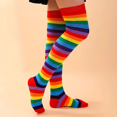Rainbow Striped Thigh High Socks Cosplay Party Over The Knee Socks
