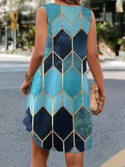 Casual Tank Dress Women's Plus Geometric Print Round Neck Dress