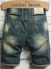 Men's Ripped Denim Shorts Slim Fit Casual Street Style Distressed