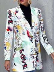 Graphic Art Print Blazer Long Sleeve Casual Blazer for Spring & Fall