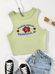 Flower & Letter Print Tank Top Sexy Sleeveless Summer Top