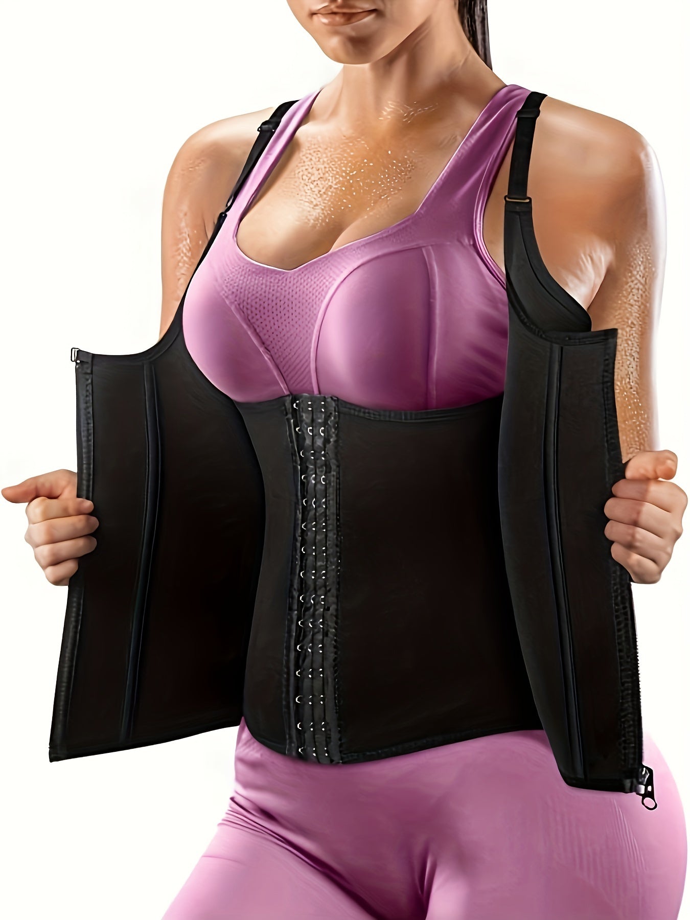 Women's Zipper Waist Trainer Vest Corset Neoprene Sweat Sauna Tank Top