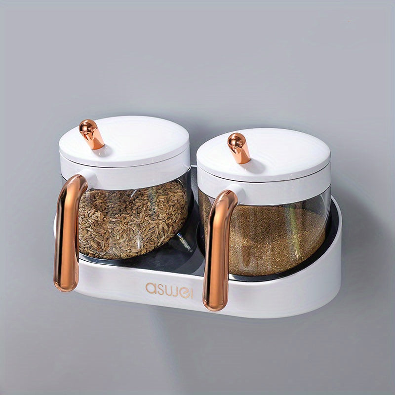 Wall Mounted Seasoning Storage Box Set Transparent Spice Container with Spoon