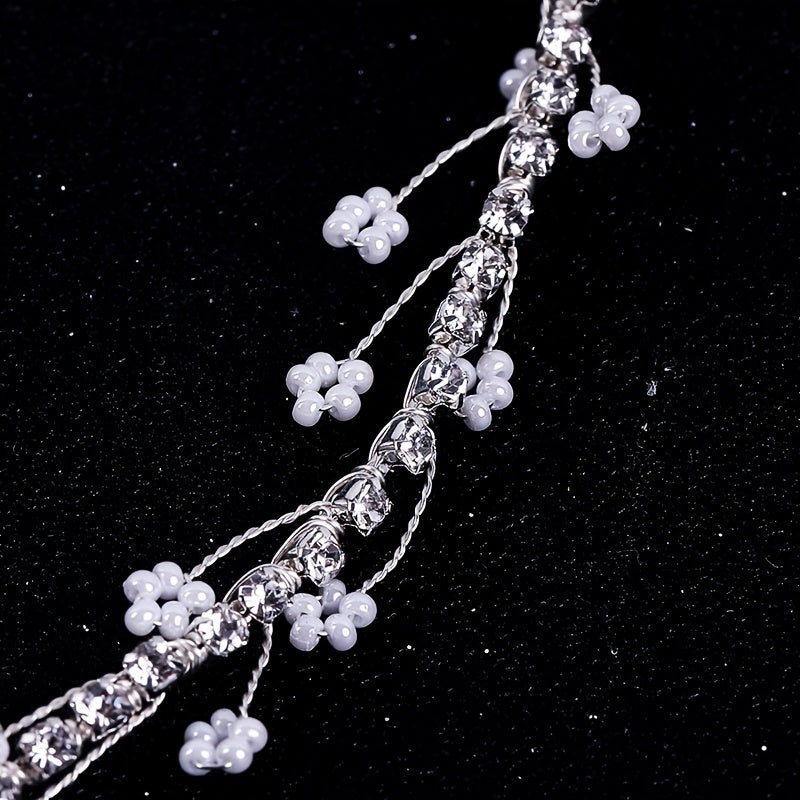 Bridal Silver Leaf Pearl Headband Tiara Wedding Hair Band