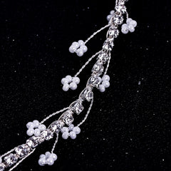 Bridal Silver Leaf Pearl Headband Tiara Wedding Hair Band