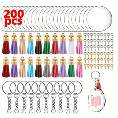 200pcs Acrylic Keychain Pendant with Tassel Decoration Set