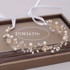 Faux Pearl Headband with Veil Wedding Bridal Headwear