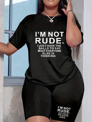 Women's Slogan Print Tee & Shorts Set