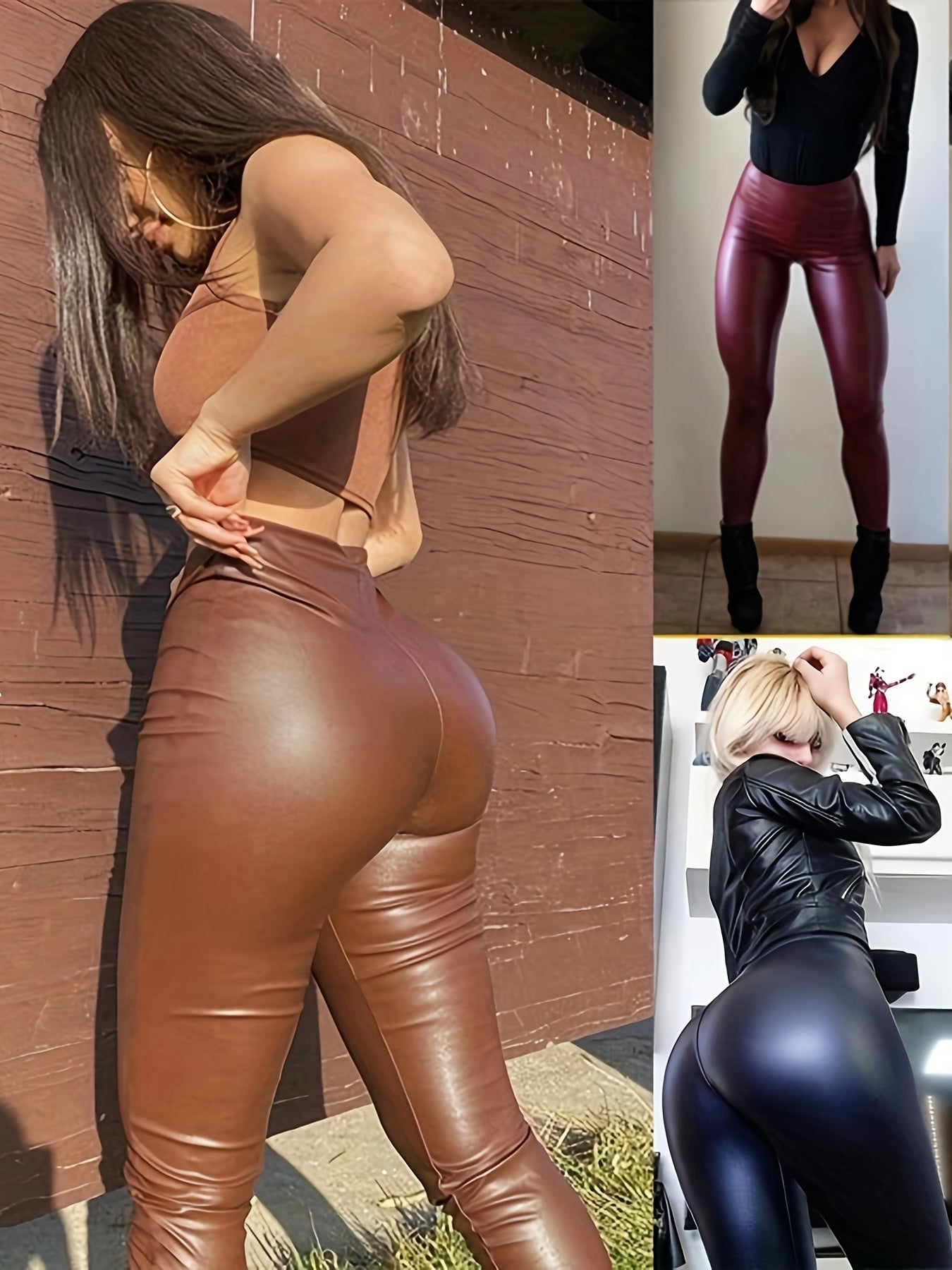 High Waist Faux Leather Sports Leggings High Stretch Tight Pants