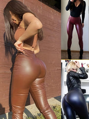 High Waist Faux Leather Sports Leggings High Stretch Tight Pants