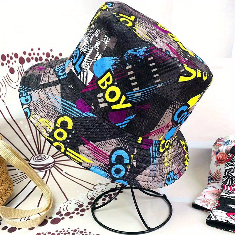 Letter Glasses Graffiti Foldable Bucket Hat for Men Women