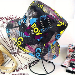 Letter Glasses Graffiti Foldable Bucket Hat for Men Women