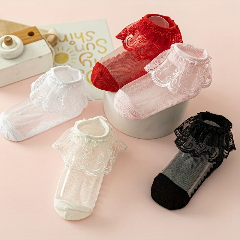 5 Pairs Baby Girls Lace Socks Crystal Silk Princess Mesh Breathable