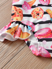 Girls Donut Print Sling Swimsuit Kids Swimwear