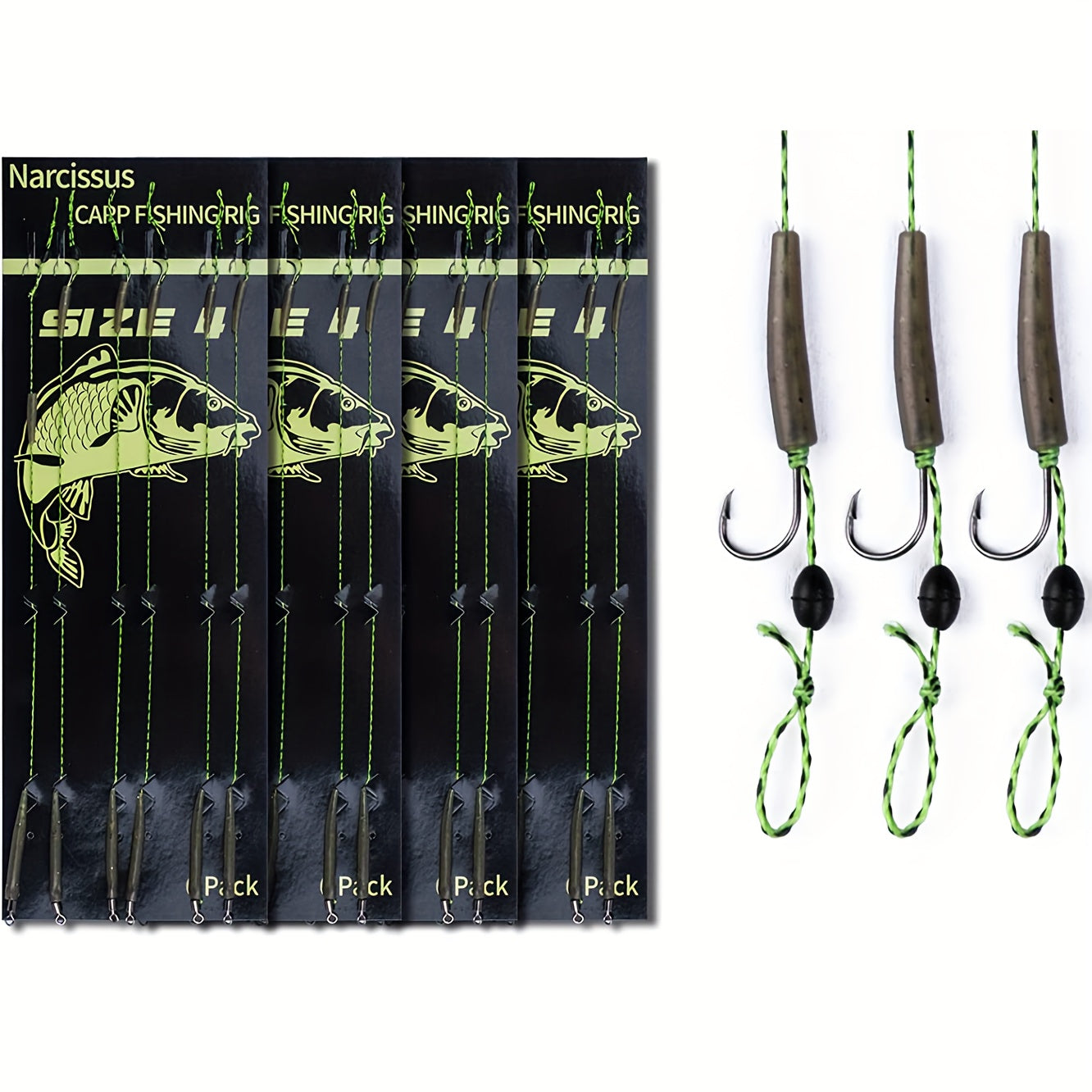 24pcs Carp Fishing Hair Rigs High Carbon Steel Hooks Braided Line Rolling Swivel