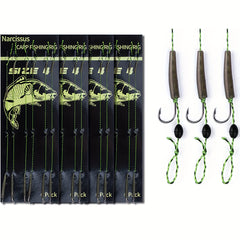 24pcs Carp Fishing Hair Rigs High Carbon Steel Hooks Braided Line Rolling Swivel
