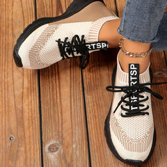 Women's Knit Lace Up Sports Sneakers Non Slip Walking Shoes