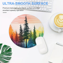 Rainbow Pine Trees Round Mouse Mat Non Slip Rubber Base Mousepad Small Size