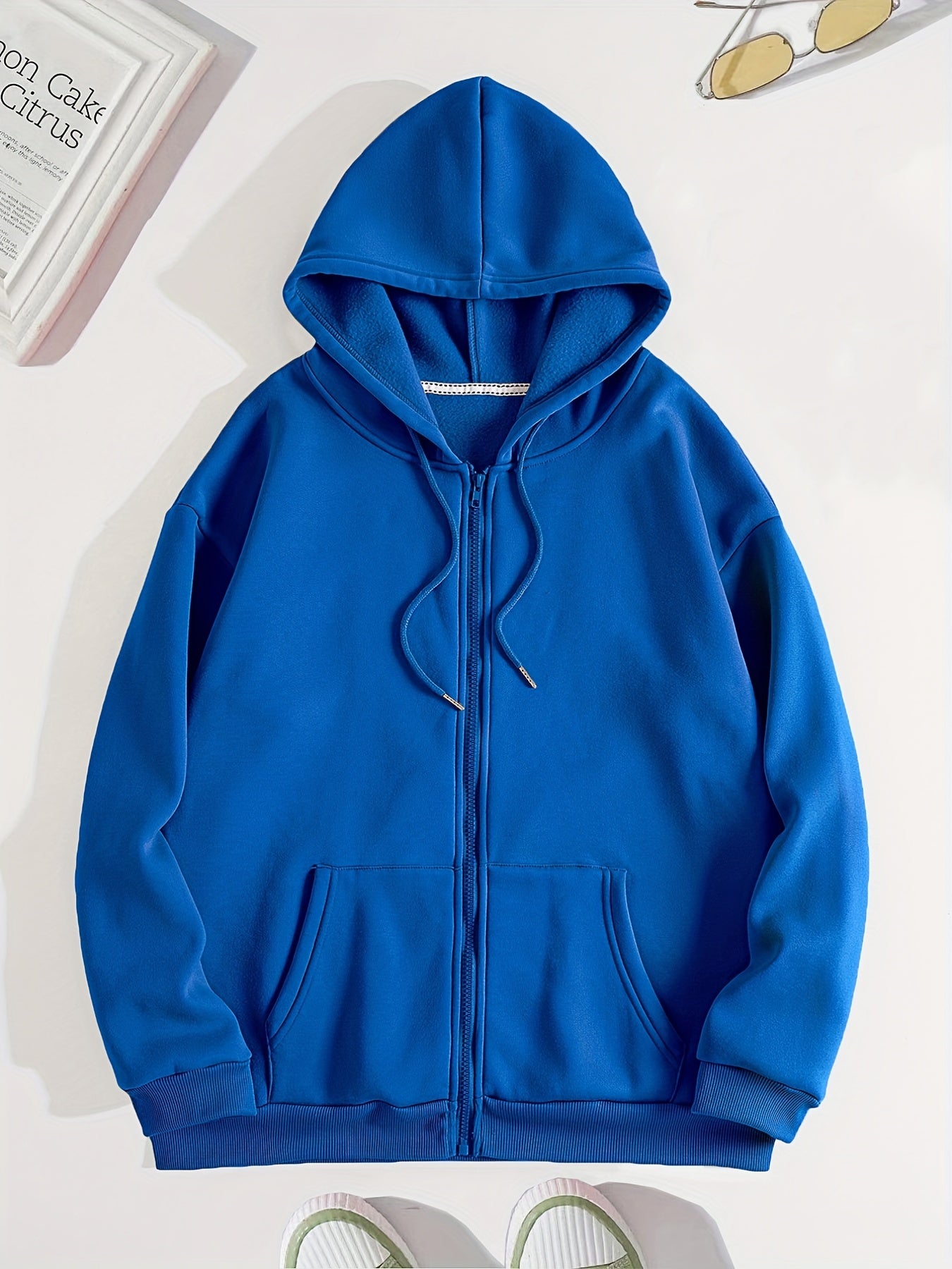Solid Hoodies Zip-Up Sweatshirt with Pockets